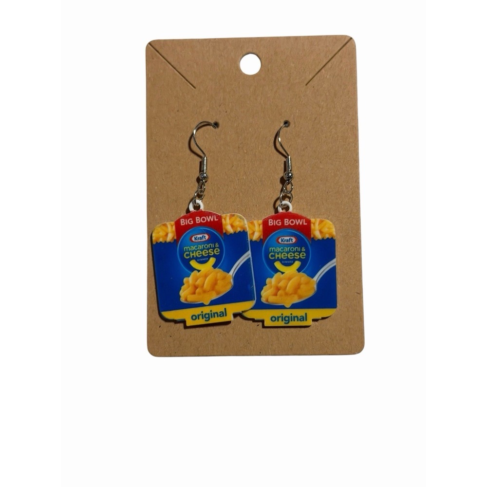 NEW Novelty Fashion EARRINGS mac n cheese big‎ bowl blue box food